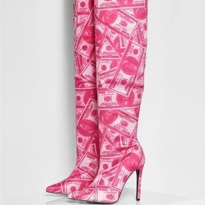 Pointed Toe Over the Knee Pink Money Boots